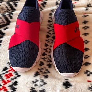 Asics Red and Navy Slip-On Sneakers
